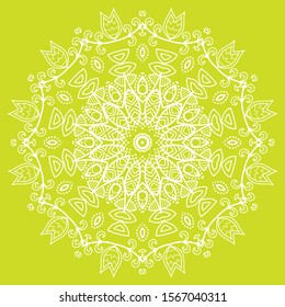 Mandala isolated design element, geometric line pattern. Stylized floral round ornament. Doodle art for textile fabric or paper print. Lace background. Hand drawn vector illustration