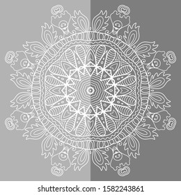Mandala isolated design element, geometric line pattern. Stylized floral round ornament. Doodle art for textile fabric or paper print. Lace background. Hand drawn vector illustration