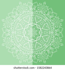 Mandala isolated design element, geometric line pattern. Stylized floral round ornament. Doodle art for textile fabric or paper print. Lace background. Hand drawn vector illustration