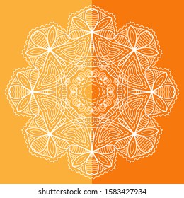 Mandala isolated design element, geometric line pattern. Stylized floral round ornament. Doodle art for textile fabric or paper print. Lace background. Hand drawn vector illustration