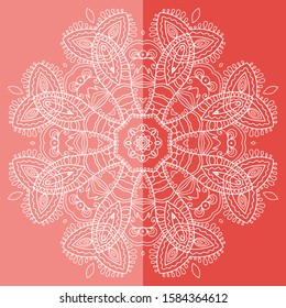 Mandala isolated design element, geometric line pattern. Stylized floral round ornament. Doodle art for textile fabric or paper print. Lace background. Hand drawn vector illustration