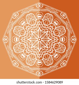 Mandala isolated design element, geometric line pattern. Stylized floral round ornament. Doodle art for textile fabric or paper print. Lace background. Hand drawn vector illustration