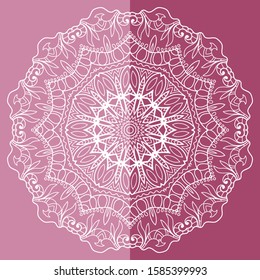 Mandala isolated design element, geometric line pattern. Stylized floral round ornament. Doodle art for textile fabric or paper print. Lace background. Hand drawn vector illustration