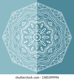Mandala isolated design element, geometric line pattern. Stylized floral round ornament. Doodle art for textile fabric or paper print. Lace background. Hand drawn vector illustration