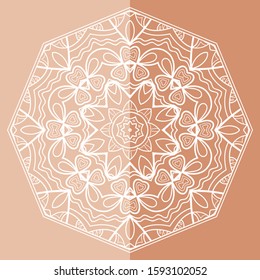 Mandala isolated design element, geometric line pattern. Stylized floral round ornament. Doodle art for textile fabric or paper print. Lace background. Hand drawn vector illustration
