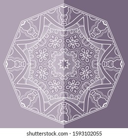 Mandala isolated design element, geometric line pattern. Stylized floral round ornament. Doodle art for textile fabric or paper print. Lace background. Hand drawn vector illustration