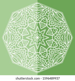Mandala isolated design element, geometric line pattern. Stylized floral round ornament. Doodle art for textile fabric or paper print. Lace background. Hand drawn vector illustration