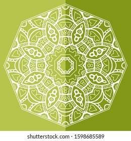 Mandala isolated design element, geometric line pattern. Stylized floral round ornament. Doodle art for textile fabric or paper print. Lace background. Hand drawn vector illustration