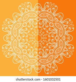 Mandala isolated design element, geometric line pattern. Stylized floral round ornament. Doodle art for textile fabric or paper print. Lace background. Hand drawn vector illustration