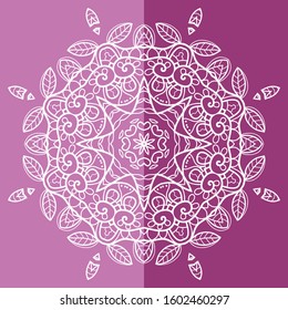 Mandala isolated design element, geometric line pattern. Stylized floral round ornament. Doodle art for textile fabric or paper print. Lace background. Hand drawn vector illustration
