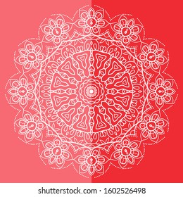 Mandala isolated design element, geometric line pattern. Stylized floral round ornament. Doodle art for textile fabric or paper print. Lace background. Hand drawn vector illustration
