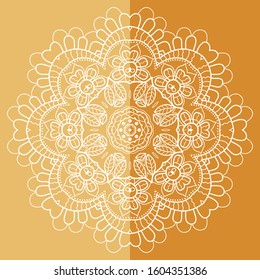 Mandala isolated design element, geometric line pattern. Stylized floral round ornament. Doodle art for textile fabric or paper print. Lace background. Hand drawn vector illustration