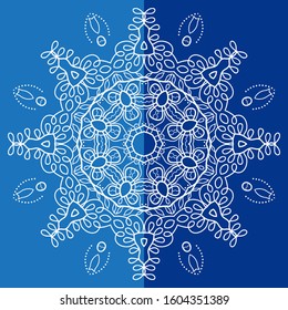 Mandala isolated design element, geometric line pattern. Stylized floral round ornament. Doodle art for textile fabric or paper print. Lace background. Hand drawn vector illustration