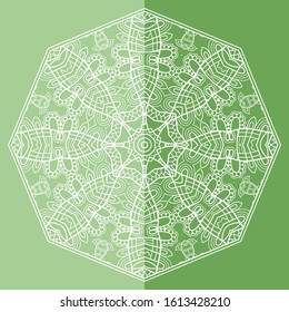 Mandala isolated design element, geometric line pattern. Stylized floral round ornament. Doodle art for textile fabric or paper print. Lace background. Hand drawn vector illustration