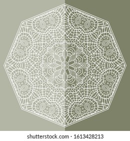 Mandala isolated design element, geometric line pattern. Stylized floral round ornament. Doodle art for textile fabric or paper print. Lace background. Hand drawn vector illustration