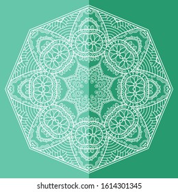 Mandala isolated design element, geometric line pattern. Stylized floral round ornament. Doodle art for textile fabric or paper print. Lace background. Hand drawn vector illustration