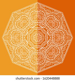 Mandala isolated design element, geometric line pattern. Stylized floral round ornament. Doodle art for textile fabric or paper print. Lace background. Hand drawn vector illustration