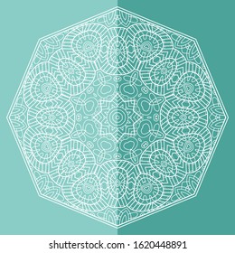 Mandala isolated design element, geometric line pattern. Stylized floral round ornament. Doodle art for textile fabric or paper print. Lace background. Hand drawn vector illustration