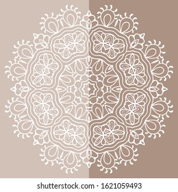 Mandala isolated design element, geometric line pattern. Stylized floral round ornament. Doodle art for textile fabric or paper print. Lace background. Hand drawn vector illustration