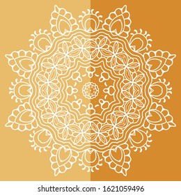 Mandala isolated design element, geometric line pattern. Stylized floral round ornament. Doodle art for textile fabric or paper print. Lace background. Hand drawn vector illustration