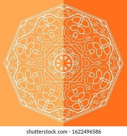 Mandala isolated design element, geometric line pattern. Stylized floral round ornament. Doodle art for textile fabric or paper print. Lace background. Hand drawn vector illustration