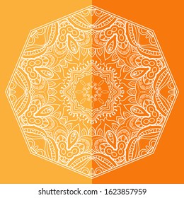 Mandala isolated design element, geometric line pattern. Stylized floral round ornament. Doodle art for textile fabric or paper print. Lace background. Hand drawn vector illustration