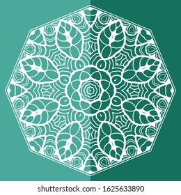 Mandala isolated design element, geometric line pattern. Stylized floral round ornament. Doodle art for textile fabric or paper print. Lace background. Hand drawn vector illustration