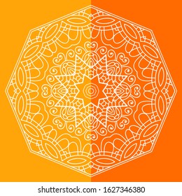 Mandala isolated design element, geometric line pattern. Stylized floral round ornament. Doodle art for textile fabric or paper print. Lace background. Hand drawn vector illustration