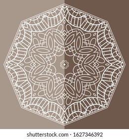 Mandala isolated design element, geometric line pattern. Stylized floral round ornament. Doodle art for textile fabric or paper print. Lace background. Hand drawn vector illustration