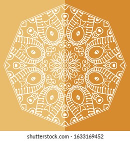 Mandala isolated design element, geometric line pattern. Stylized floral round ornament. Doodle art for textile fabric or paper print. Lace background. Hand drawn vector illustration
