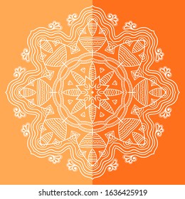 Mandala isolated design element, geometric line pattern. Stylized floral round ornament. Doodle art for textile fabric or paper print. Lace background. Hand drawn vector illustration