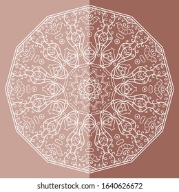 Mandala isolated design element, geometric line pattern. Stylized floral round ornament. Doodle art for textile fabric or paper print. Lace background. Hand drawn vector illustration