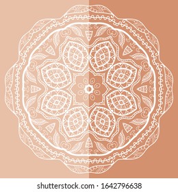 Mandala isolated design element, geometric line pattern. Stylized floral round ornament. Doodle art for textile fabric or paper print. Lace background. Hand drawn vector illustration