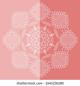 Mandala isolated design element, geometric line pattern. Stylized floral round ornament. Doodle art for textile fabric or paper print. Lace background. Hand drawn vector illustration