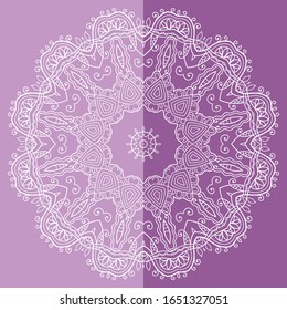 Mandala isolated design element, geometric line pattern. Stylized floral round ornament. Doodle art for textile fabric or paper print. Lace background. Hand drawn vector illustration
