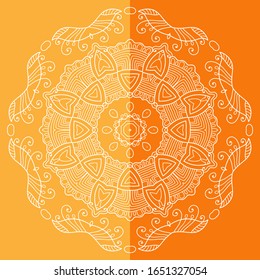 Mandala isolated design element, geometric line pattern. Stylized floral round ornament. Doodle art for textile fabric or paper print. Lace background. Hand drawn vector illustration