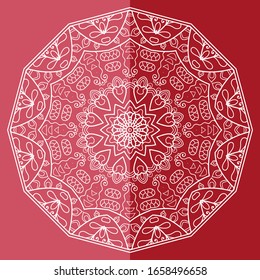 Mandala isoliertes Design-Element, geometrisches Zeilenmuster. Stilvolle, blumengeschmückte Rundschmuck. Doodle-Kunst für Textil- oder Papierdruck. Spitzenhintergrund. Handgezeichnete Vektorillustration