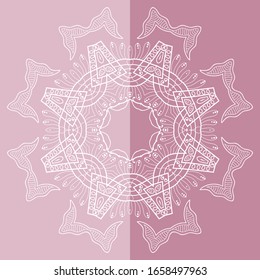 Mandala isolated design element, geometric line pattern. Stylized floral round ornament. Doodle art for textile fabric or paper print. Lace background. Hand drawn vector illustration