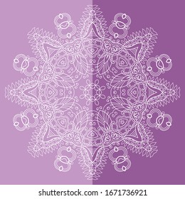 Mandala isolated design element, geometric line pattern. Stylized floral round ornament. Doodle art for textile fabric or paper print. Lace background. Hand drawn vector illustration