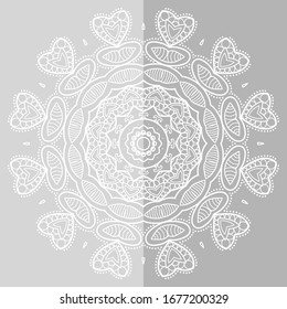 Mandala isolated design element, geometric line pattern. Stylized floral round ornament. Doodle art for textile fabric or paper print. Lace background. Hand drawn vector illustration