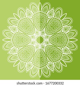 Mandala isolated design element, geometric line pattern. Stylized floral round ornament. Doodle art for textile fabric or paper print. Lace background. Hand drawn vector illustration