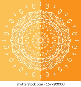 Mandala isolated design element, geometric line pattern. Stylized floral round ornament. Doodle art for textile fabric or paper print. Lace background. Hand drawn vector illustration