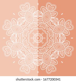 Mandala isolated design element, geometric line pattern. Stylized floral round ornament. Doodle art for textile fabric or paper print. Lace background. Hand drawn vector illustration