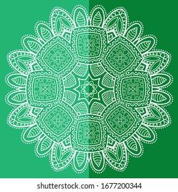 Mandala isolated design element, geometric line pattern. Stylized floral round ornament. Doodle art for textile fabric or paper print. Lace background. Hand drawn vector illustration
