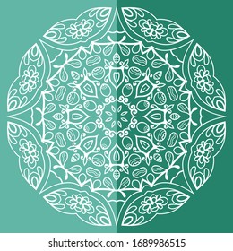 Mandala isolated design element, geometric line pattern. Stylized floral round ornament. Doodle art for textile fabric or paper print. Lace background. Hand drawn vector illustration