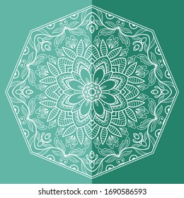 Elemento de diseño aislado de Mandala, patrón de línea geométrica. El adorno floral estilizado. Dibujo de cartón para tela o papel.Fondo de encaje. Ilustración vectorial dibujada a mano
