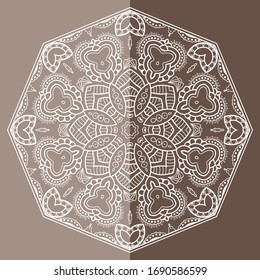 Elemento de diseño aislado de Mandala, patrón de línea geométrica. El adorno floral estilizado. Dibujo de cartón para tela o papel.Fondo de encaje. Ilustración vectorial dibujada a mano