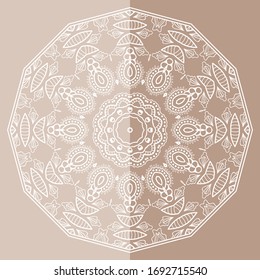 Elemento de diseño aislado de Mandala, patrón de línea geométrica. El adorno floral estilizado. Dibujo de cartón para tela o papel.Fondo de encaje. Ilustración vectorial dibujada a mano
