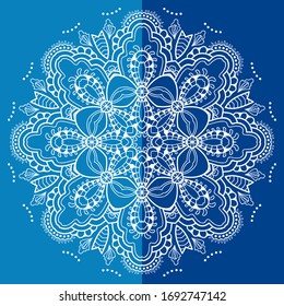 Mandala isolated design element, geometric line pattern. Stylized floral round ornament. Doodle art for textile fabric or paper print. Lace background. Hand drawn vector illustration