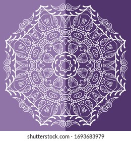 Mandala isolated design element, geometric line pattern. Stylized floral round ornament. Doodle art for textile fabric or paper print. Lace background. Hand drawn vector illustration